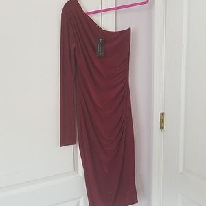 One Shoulder Deep Burgundy Dress